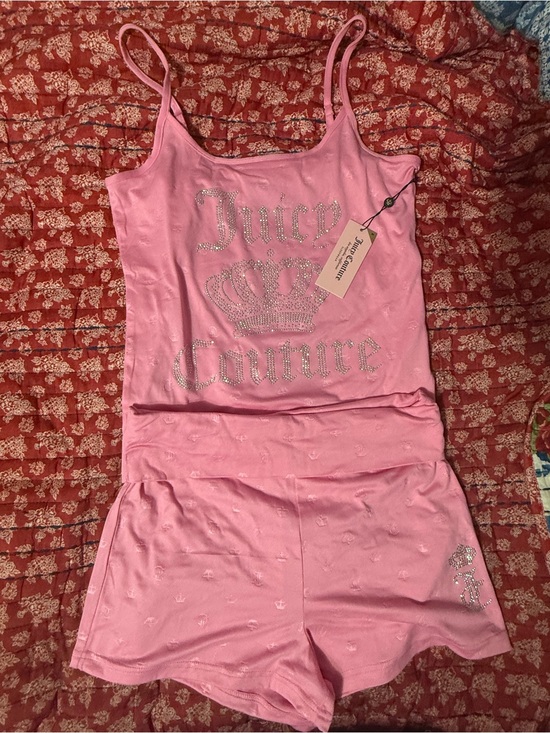 Juicy Couture Other - Juicy Couture  Pink Rhinestone Logo Tank & Shorts Set